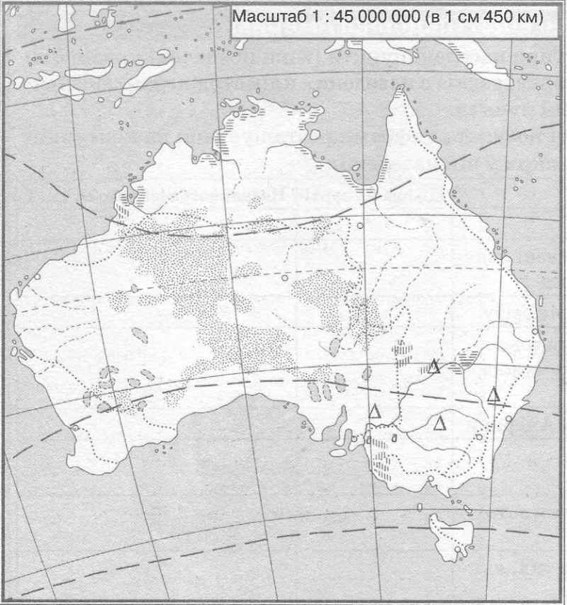 Контурна карта Австралії: фізична поверхня
